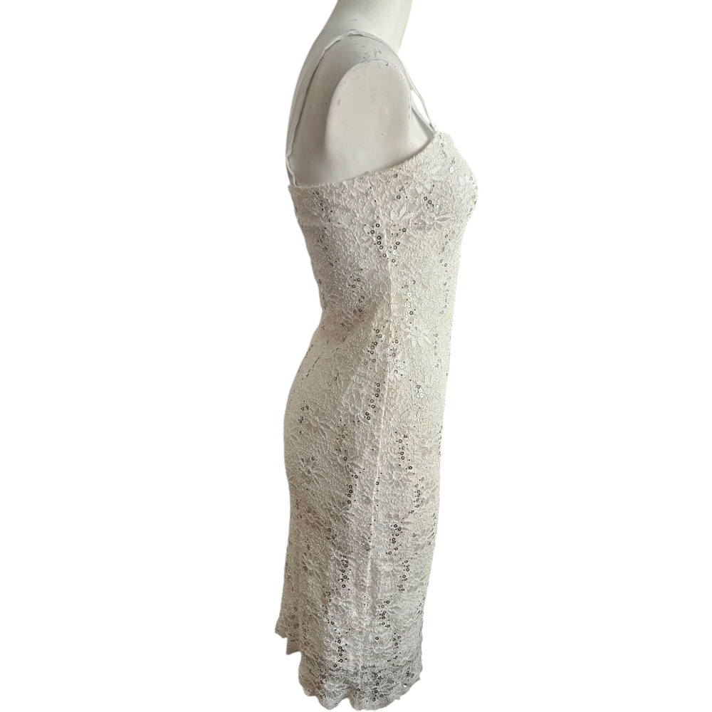 R & M Richards White Sequined Lace Midi Dress Size 6 Wedding Guest Dress - Picture 4 of 11